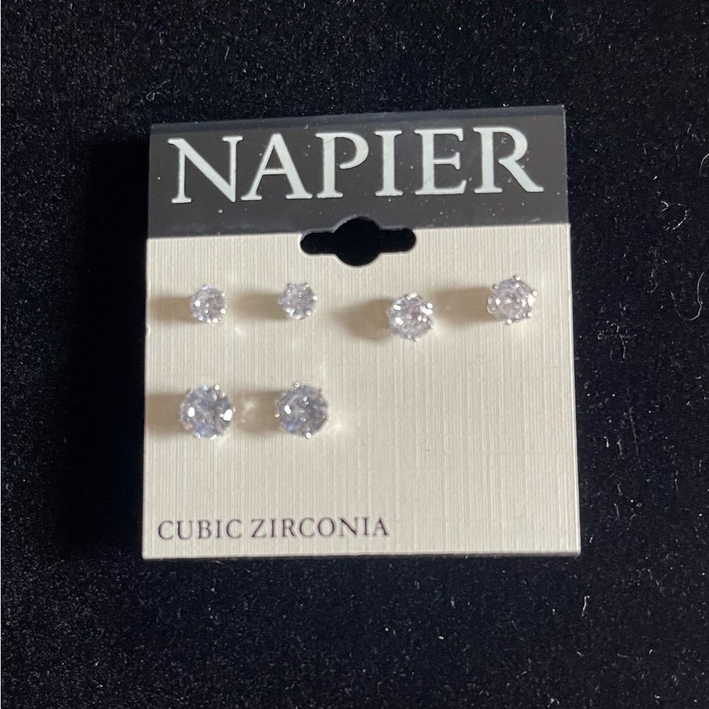 Napier Clear Cubic Zirconia Silver Toned Studded Earrings